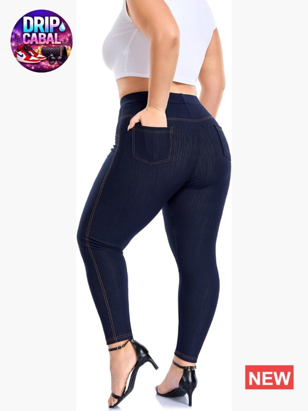 High Waist Tummy Control Jeggings with Pockets Plus Size Stretchy Denim Leggings